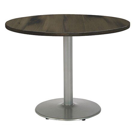 Kfi Round Wood Table, Barnwood/Silver, 42"Dx29"H, 42" Dia. (Table Top), 22" Dia. (Base) W, Wood Top T42RD-B1922SL-LFT-BN