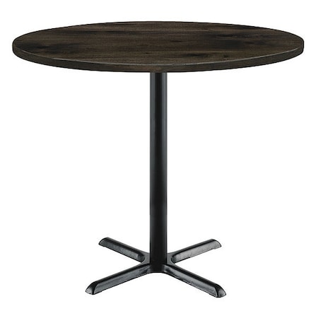 Kfi Round KFI Urban Loft 42" Round Top Breakroom Table, Barnwood Finish, Black X Base, Bistro Height T42RD-B2025BK-38-LFT-BN