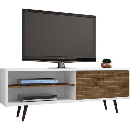 Manhattan Comfort TV Stand, Mid Century, Whitee, 62.99" 201AMC69