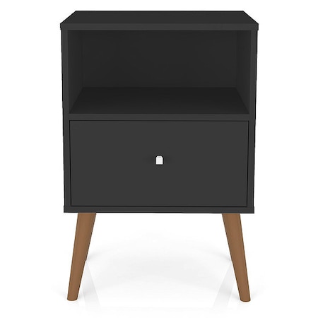 Manhattan Comfort Nightstand, Mid Century, Black 203AMC8