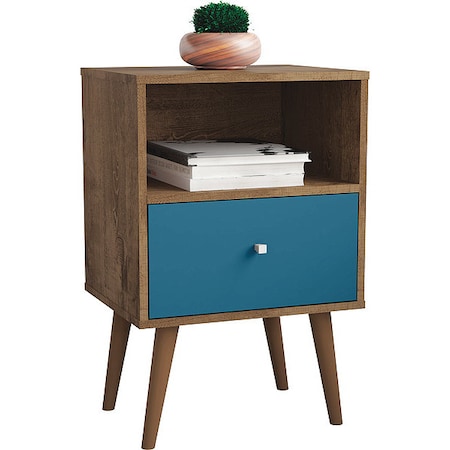 Manhattan Comfort Nightstand, Mid Century, Brown/Aqua 203AMC93