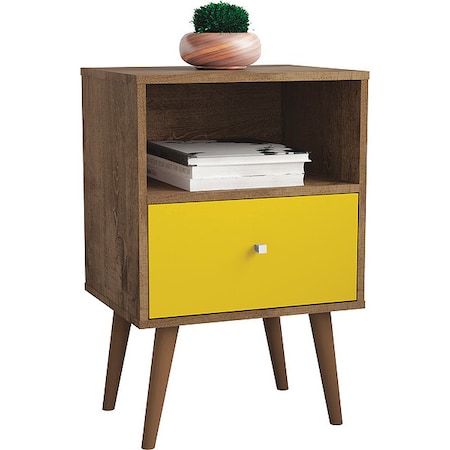 Manhattan Comfort Nightstand, Mid CenturymBrown/Yellow 203AMC94