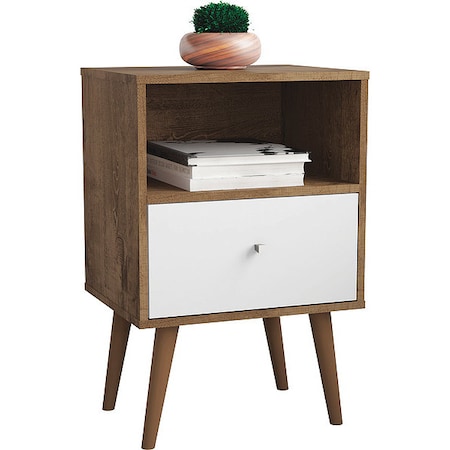 Manhattan Comfort Nightstand, Mid Century, Brown/White 203AMC96
