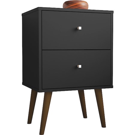 Manhattan Comfort Nightstand, Mid Century, Black 204AMC8
