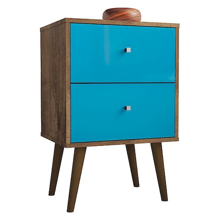 Manhattan Comfort Nightstand, Mid Century, Brown/Aqua 204AMC93