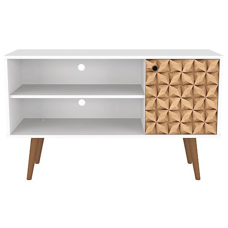 Manhattan Comfort TV Stand, Mid Century, 42.52", White 212BMC67