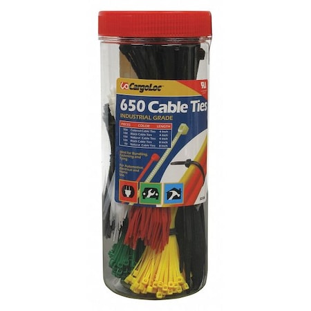 Cargoloc Cable Tie Assortment, 4 in, 8 in L, Black, Nylon 32326