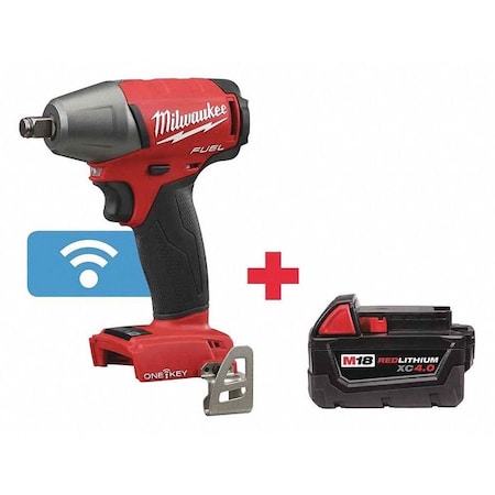Milwaukee Tool M18 FUEL w/ ONE-KEY 1/2" Compact Impact Wrench w/ Friction Ring + M18 XC 4.0 Battery 2759B-20, 48-11-1840