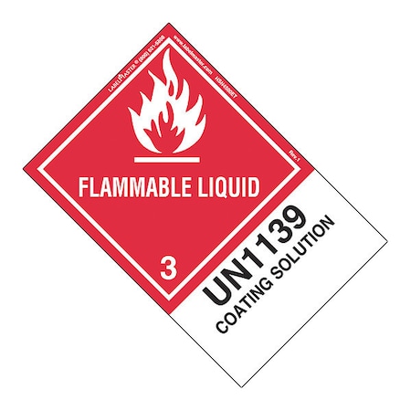 Labelmaster Flammable Liquid Label, UN1139, PK500 HSN4500ET