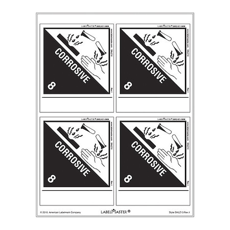 Labelmaster Corrosive Label, Laser Paper, PK25 SNLZ13