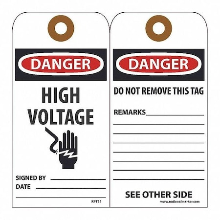Nmc Danger High Voltage Tag, Pk25 RPT11G