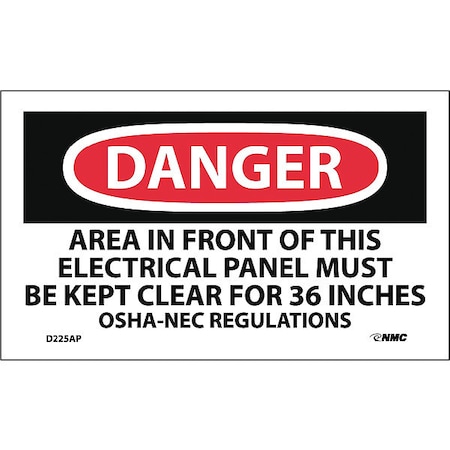NMC Danger Keep Electrical Panel Clear Label, Pk5 D225AP
