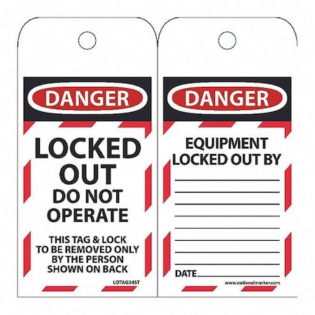Nmc Danger Locked Out Do Not Operate Tag, Pk25 LOTAG34ST