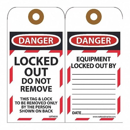 Nmc Danger Locked Out Do Not Operate This Tag, Pk10 LOTAG35