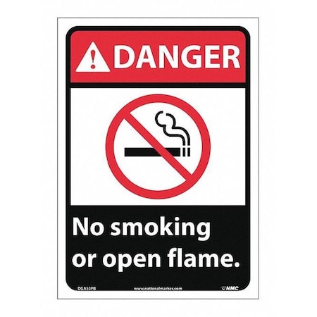 Nmc Danger No Smoking Or Open Flame Sign, DGA53PB DGA53PB