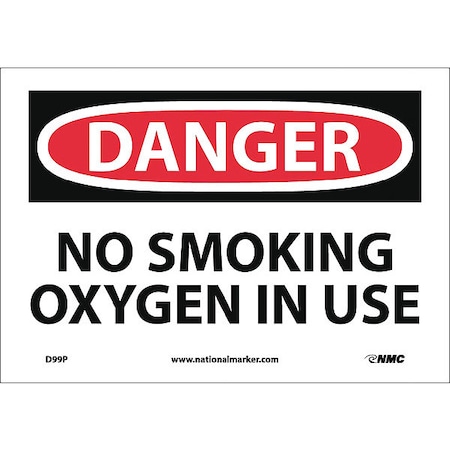 Nmc Danger No Smoking Oxygen In Use Sign, D99P D99P
