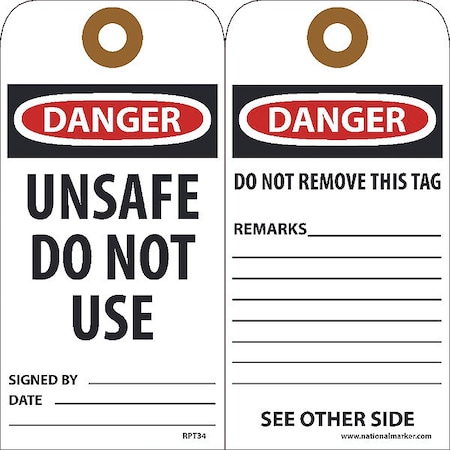 NMC Danger Unsafe Do Not Use Signed By___ Date___Tag, Pk25 RPT34G