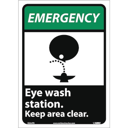 Nmc Emergency Eye Wash Station Keep Area Clear Sign, EGA4PB EGA4PB