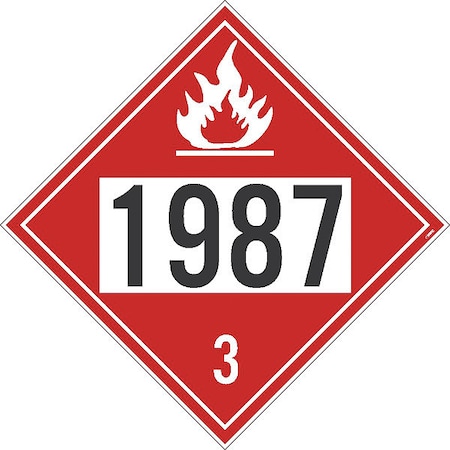 NMC Dot Placard Sign, 1987 3, Alcohols, Pk25, Material: Pressure Sensitive Removable Vinyl .0045 DL143BPR25