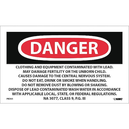 Nmc Labels, Danger Lead Containing Hazard Waste, Avoid Creating Dust PRD65