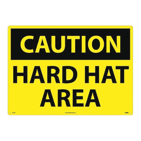 Nmc Sign, Large Format Caution Hard Hat Area, 20 in Height, Aluminum, Rectangle, English C31AD