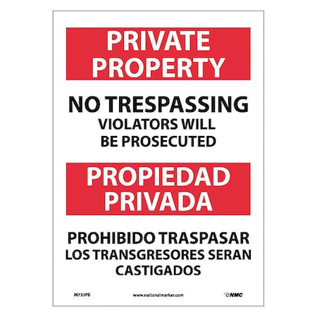 Nmc No Trespassing Sign - Bilingual, M733PB M733PB