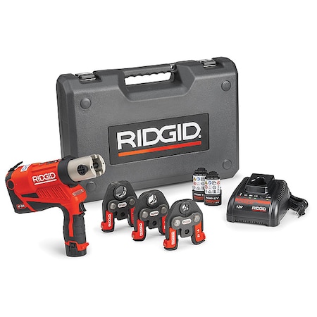 Ridgid Compact Cordless Press Tool Kit, Carbon Steel, Copper, PEX, Stainless Steel Pipe, 12 V 57408