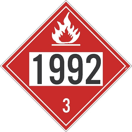 NMC Flammable Dot Placard Sign, 1992 3, Material: Unrippable Vinyl DL183UV