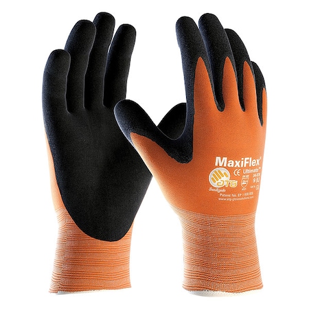 Pip Hi-Vis Coated Gloves, Foam Nitrile, Micro-Foam, Palm, 3 Abrasion Level, Orange, XL (10) 12 PK 34-8014/XL