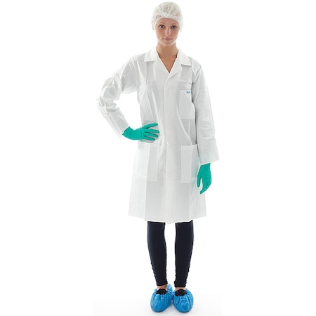 Bioclean BioClean Lab Coat, Polyethylene, Snaps Closure, White, XL, 30 PK BDLC