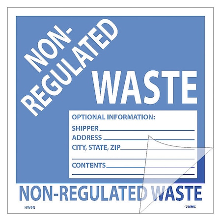 Nmc Non-Regulated Waste Self-Laminating Label, Pk25 HW9SL25