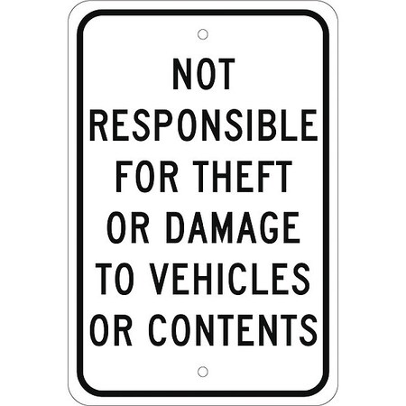 Nmc Not Responsible For Theft Or Damage To Vehicles Or Contents Sign, TM68J TM68J