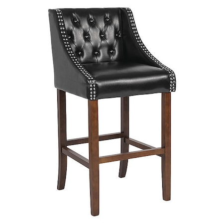 Flash Furniture Stool, Leather/Wood, Carmel Black, 30" CH-182020-T-30-BK-GG