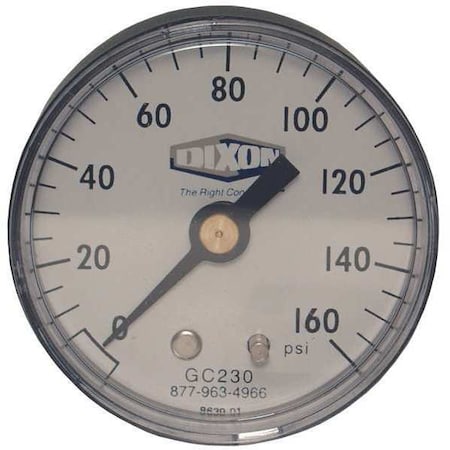 Dixon ABS Dry Gauge, 1/8" Back Mount 0-160psi, 1/8 in Center Back Location, ABS plastic Case Material GC620