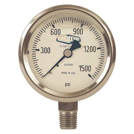 Dixon SS Liquid Fill Gauge Lower Mnt, 0-3000psi, 1/4 in NPT Lower Location GLSS3000