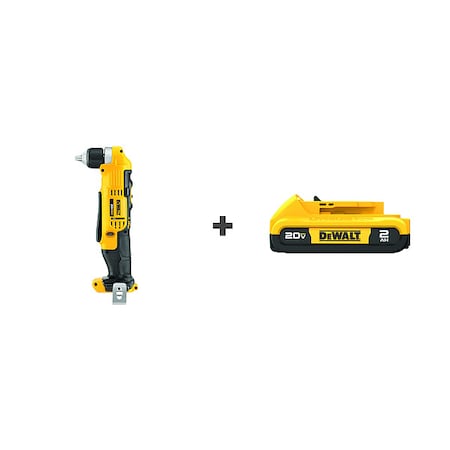 Dewalt Cordless Right Angle Drill Kit, 20.0V, Includes Battery DCD740B/DCB203