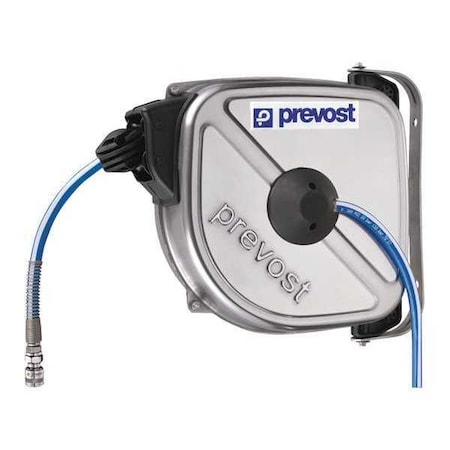 Prevost Stainless Enclosed Hose Reel, 3/8" Hose Dia., 40 ft. Length, 174 psi, Overall Length: 14.56" DRFINB 1012ESHE