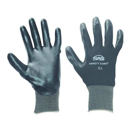 Sas Safety Coated Gloves, Nitrile, Palm, Not Rated Abrasion Level, Black, S 1 PR 640-1907