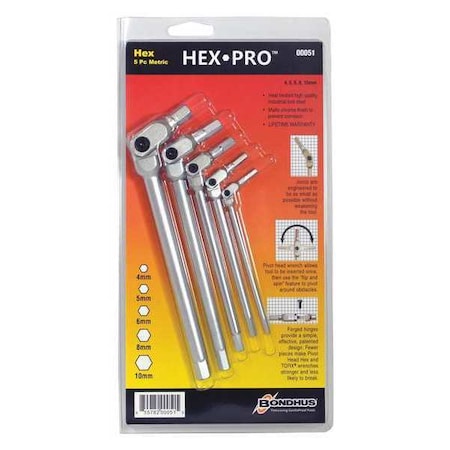Bondhus 5 Piece Metric Long Handle Hex Key Set, 00005 00005