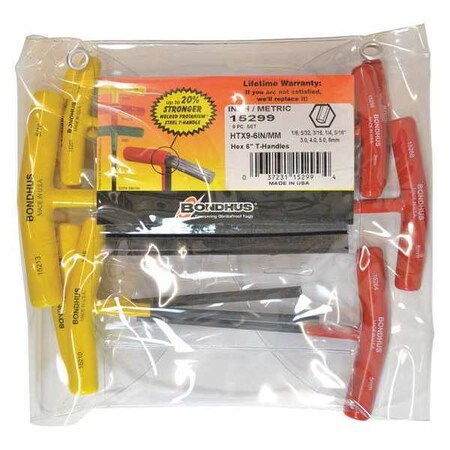Bondhus 9 Piece Metric/SAE T-Shape Hex Key Set, 15299 15299