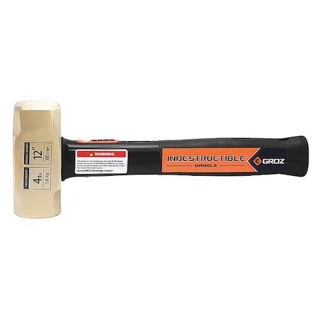 Groz Brass Striking Hammer, 4 lb., 12" 34702