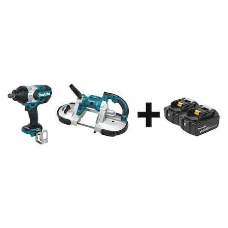 Makita Cordless Combo Kit, 18.0 V, 2 Tools, 2 Batt XWT07Z, XBP02Z + BL1840B-2