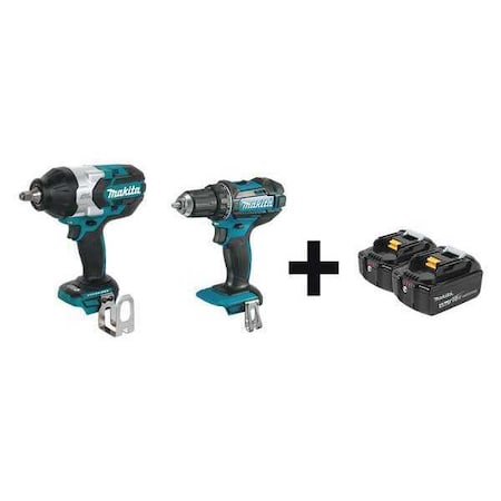 Makita Cordless Combo Kit, 18.0 V, 2 Tools, 2 Batt XWT08Z, XFD10Z + BL1840B-2