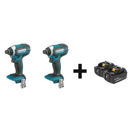 Makita 18V 1/4" Hex (2) Mfr. No. BL1840B-2 Batteries; (2) Impact Drivers XDT11Z, XDT11Z + BL1840B-2