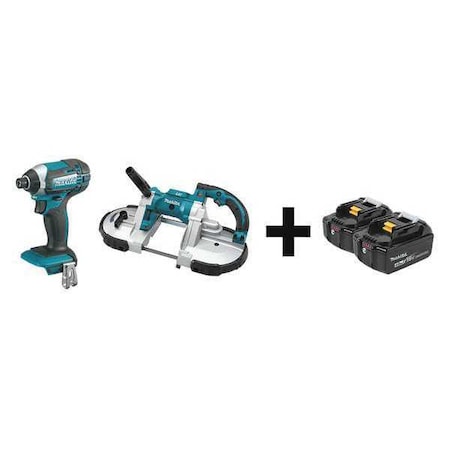 Makita Cordless Combo Kit, 18.0 V, 2 Tools, 2 Batt XDT11Z, XBP02Z + BL1840B-2