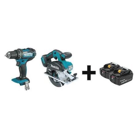 Makita Cordless Combo Kit, 18.0 V, 2 Tools, 2 Batt XFD10Z, XSC02Z + BL1840B-2