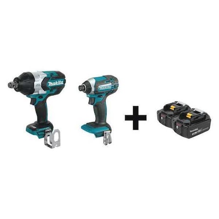 Makita Cordless Combo Kit, 18.0 V, 2 Tools, 2 Batt XWT07Z, XDT11Z + BL1840B-2