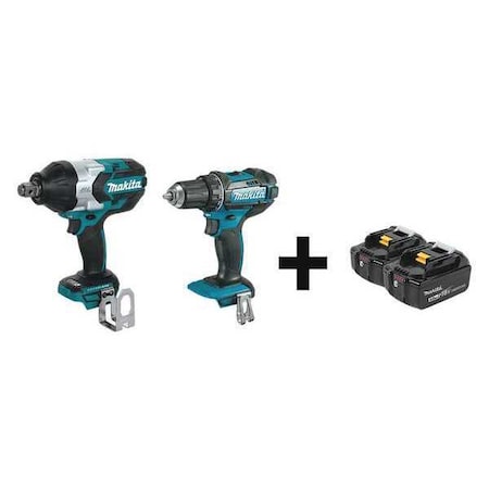 Makita Cordless Combo Kit, 18.0 V, 2 Tools, 2 Batt XWT07Z, XFD10Z + BL1840B-2