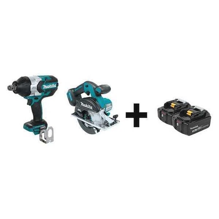 Makita Cordless Combo Kit, 18.0 V, 2 Tools, 2 Batt XWT07Z, XSC02Z + BL1840B-2