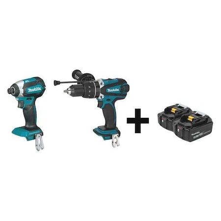 Makita Cordless Combo Kit, 18.0 V, 2 Tools, 2 Batt XDT13Z, XPH03Z + BL1840B-2